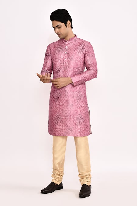 Buy_Arihant Rai Sinha_Pink Silk Blend Long Kurta _Online_at_Aza_Fashions