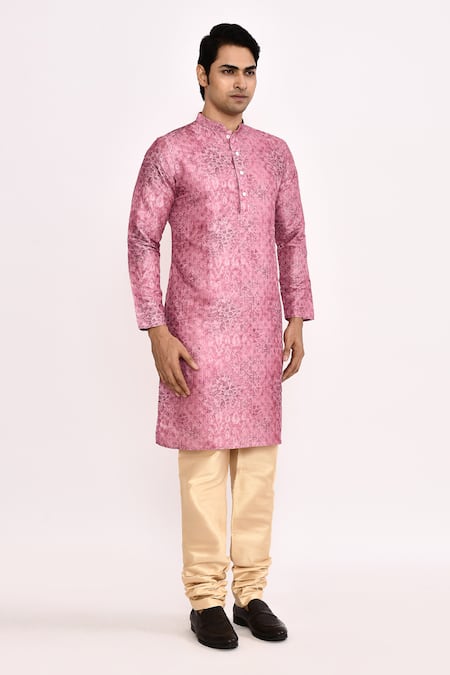 Shop_Arihant Rai Sinha_Pink Silk Blend Long Kurta _Online_at_Aza_Fashions