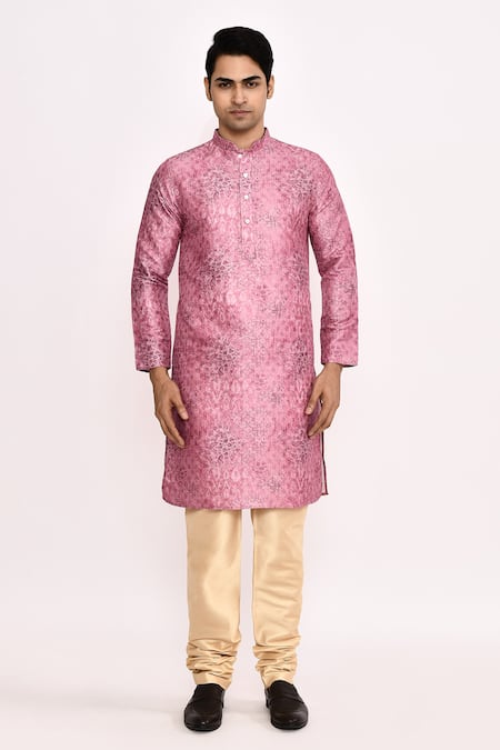 Arihant Rai Sinha_Pink Silk Blend Long Kurta _at_Aza_Fashions