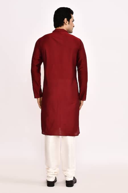 Shop_Arihant Rai Sinha_Maroon Cotton, Silk Classic Kurta _at_Aza_Fashions
