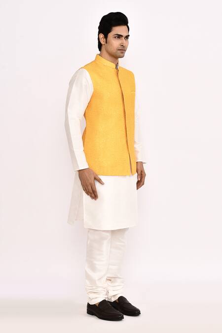 Buy_Arihant Rai Sinha_Yellow Silk Blend Nehru Jacket Set
