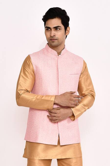 Arihant Rai Sinha_Pink Silk Blend Nehru Jacket Set_Online_at_Aza_Fashions