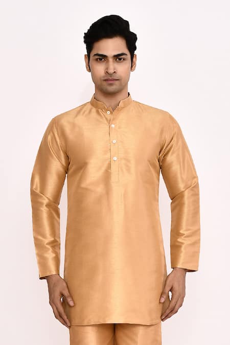 Arihant Rai Sinha Gold Silk Plain Kurta Set Online at Aza Fashions Arihant Rai Sinha_Gold Silk Plain Kurta Set _Online_at_Aza_Fashions