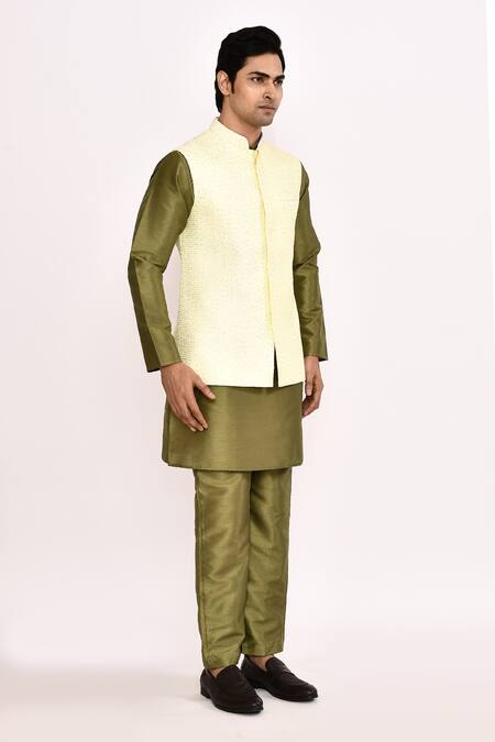 Buy_Arihant Rai Sinha_Off White , Satin Blend Nehru Jacket Set _Online_at_Aza_Fashions