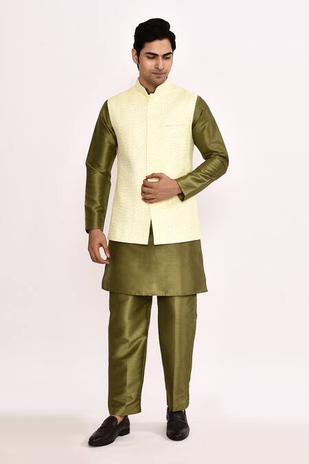 Arihant Rai Sinha_Off White , Satin Blend Nehru Jacket Set _at_Aza_Fashions