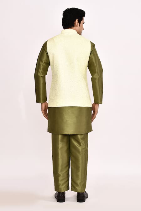 Shop_Arihant Rai Sinha_Off White , Satin Blend Nehru Jacket Set _at_Aza_Fashions