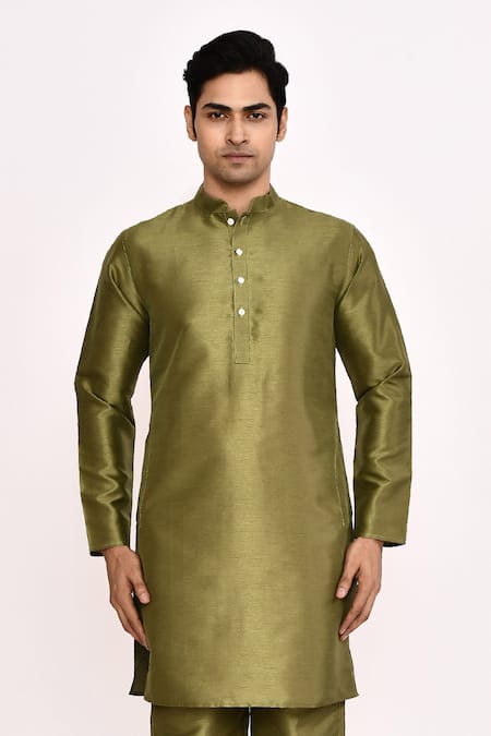 Arihant Rai Sinha_Green Silk Blend Kurta Set _Online_at_Aza_Fashions