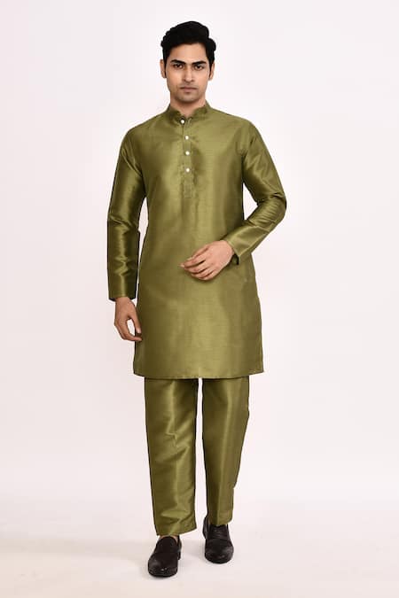 Shop_Arihant Rai Sinha_Green Silk Blend Kurta Set _Online_at_Aza_Fashions