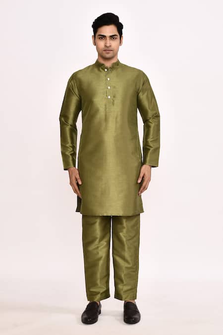 Arihant Rai Sinha_Green Silk Blend Kurta Set _at_Aza_Fashions