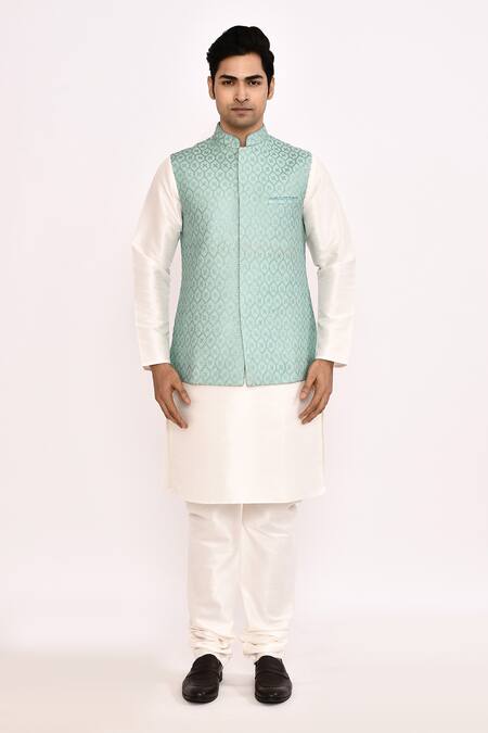 Shop_Arihant Rai Sinha_Blue Silk Blend Nehru Jacket Set _Online_at_Aza_Fashions