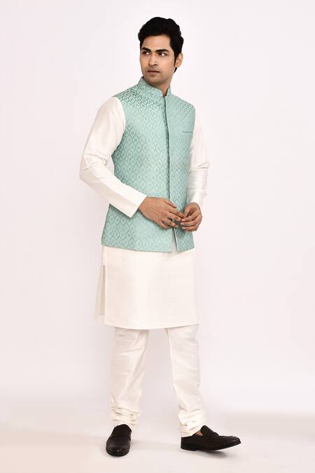 Arihant Rai Sinha_Blue Silk Blend Nehru Jacket Set _at_Aza_Fashions
