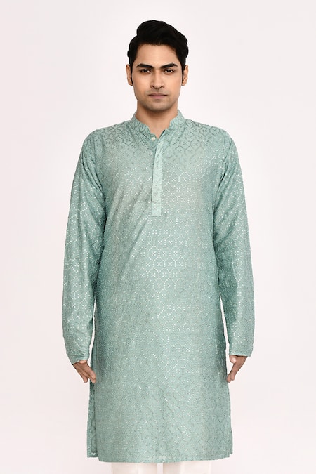 Buy_Arihant Rai Sinha_Blue Cotton, Silk Embroidery Light Kurta 