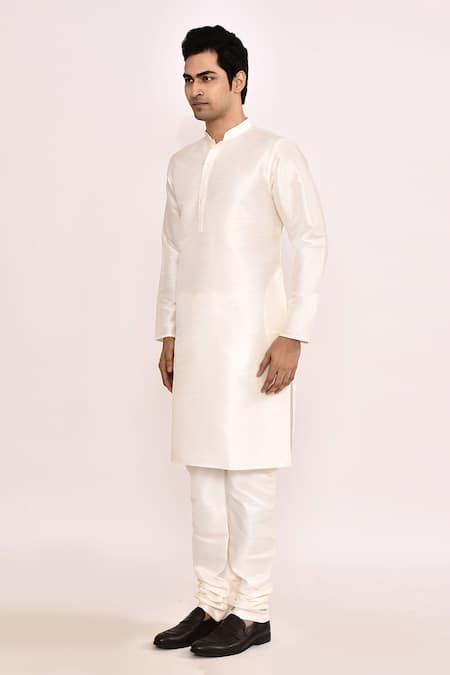 Shop_Arihant Rai Sinha_White Silk Kurta Set _Online_at_Aza_Fashions