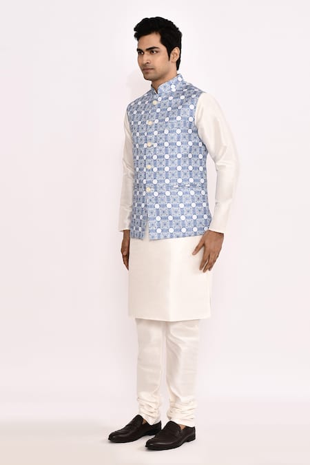 Shop_Arihant Rai Sinha_Blue Silk Light Nehru Jacket Set _Online_at_Aza_Fashions
