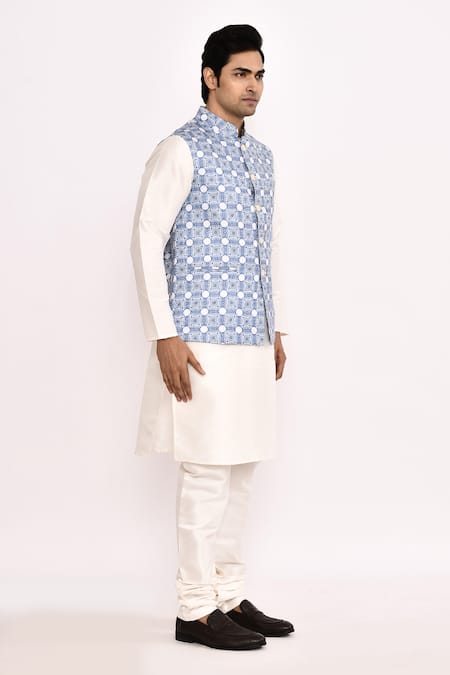 Arihant Rai Sinha_Blue Silk Light Nehru Jacket Set _at_Aza_Fashions