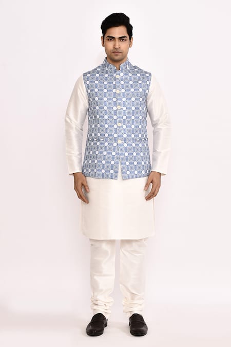 Shop Arihant Rai Sinha Blue Silk Light Nehru Jacket Set Shop_Arihant Rai Sinha_Blue Silk Light Nehru Jacket Set