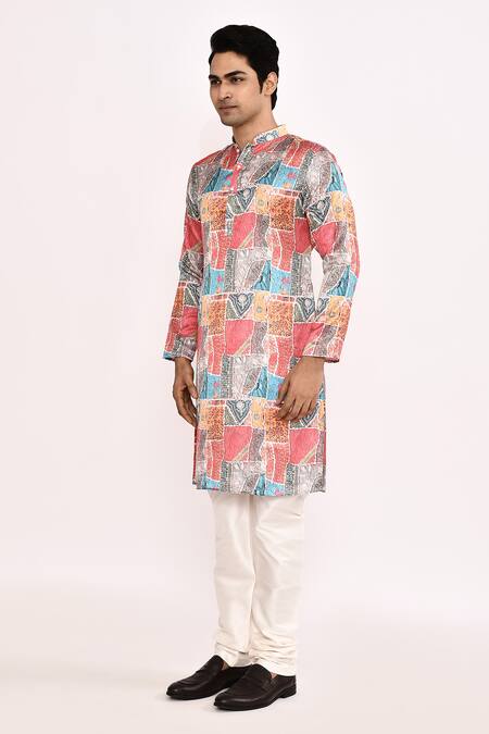 Buy_Arihant Rai Sinha_Multi Color Silk Printed Kurta Set _Online_at_Aza_Fashions