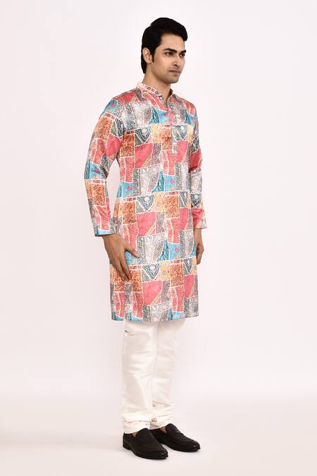Shop_Arihant Rai Sinha_Multi Color Silk Printed Kurta Set _Online_at_Aza_Fashions