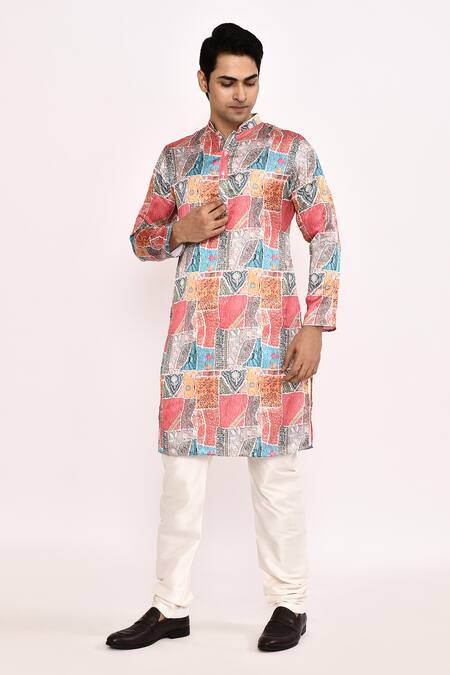 Arihant Rai Sinha_Multi Color Silk Printed Kurta Set _at_Aza_Fashions