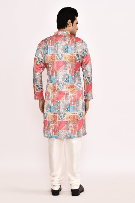 Shop_Arihant Rai Sinha_Multi Color Silk Printed Kurta Set _at_Aza_Fashions