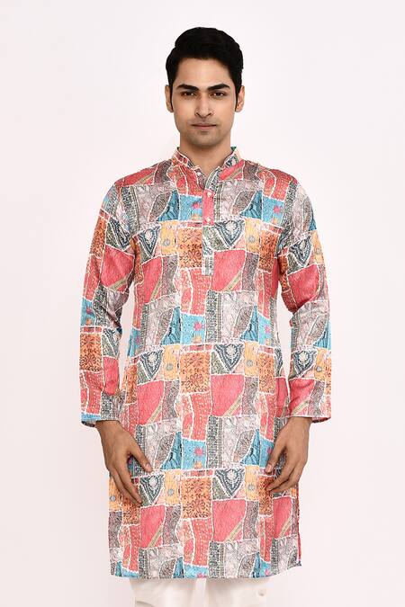 Shop Arihant Rai Sinha Multi Color Silk Printed Kurta Set Shop_Arihant Rai Sinha_Multi Color Silk Printed Kurta Set