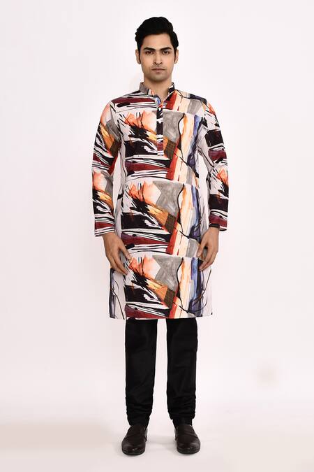 Buy_Arihant Rai Sinha_Multi Color Cotton, Silk Printed Kurta With Pant _Online_at_Aza_Fashions
