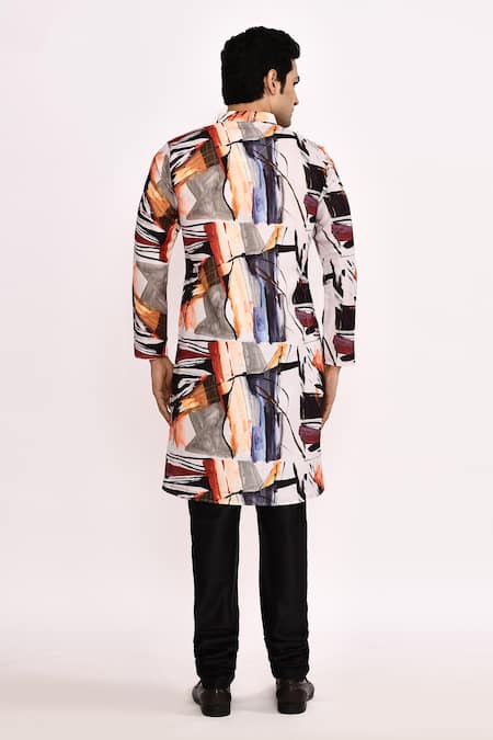 Shop_Arihant Rai Sinha_Multi Color Cotton, Silk Printed Kurta With Pant _at_Aza_Fashions