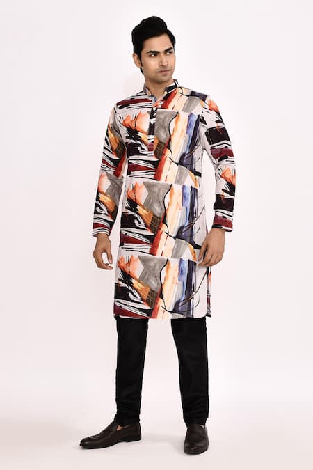 Buy_Arihant Rai Sinha_Multi Color Cotton, Silk Printed Kurta With Pant 