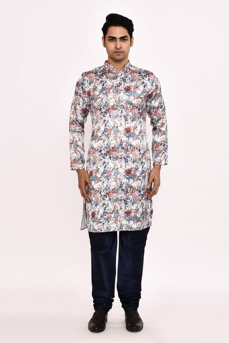 Buy_Arihant Rai Sinha_Multi Color Silk Printed Kurta With Blue Pant _Online_at_Aza_Fashions