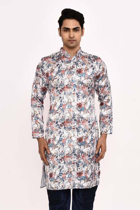 Arihant Rai Sinha Multi Color Silk Printed Kurta With Blue Pant at Aza Fashions Arihant Rai Sinha_Multi Color Silk Printed Kurta With Blue Pant _at_Aza_Fashions
