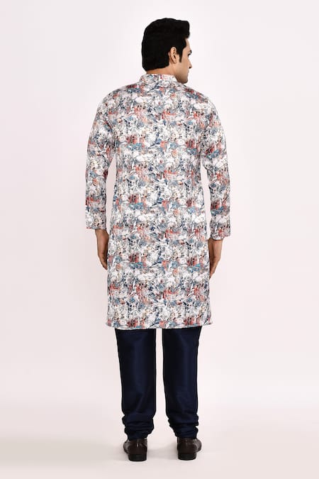 Shop_Arihant Rai Sinha_Multi Color Silk Printed Kurta With Blue Pant _at_Aza_Fashions