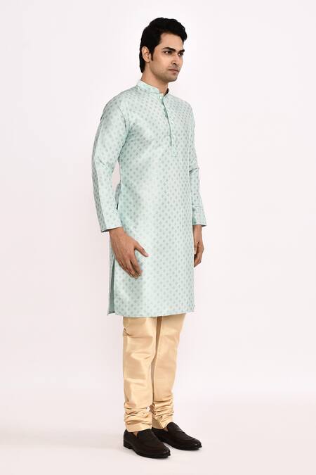 Arihant Rai Sinha_Sky Blue Cotton, Silk Printed Kurta Set _at_Aza_Fashions
