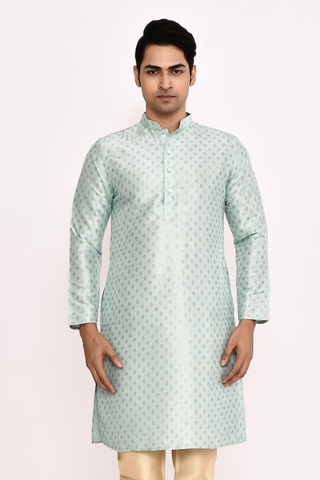Shop_Arihant Rai Sinha_Sky Blue Cotton, Silk Printed Kurta Set 