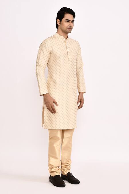 Shop_Arihant Rai Sinha_Cream Cotton, Silk Printed Kurta Set _Online_at_Aza_Fashions