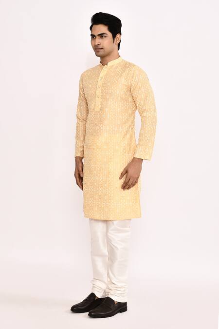 Buy_Arihant Rai Sinha_Yellow Silk Embroidery Kurta Set _Online_at_Aza_Fashions