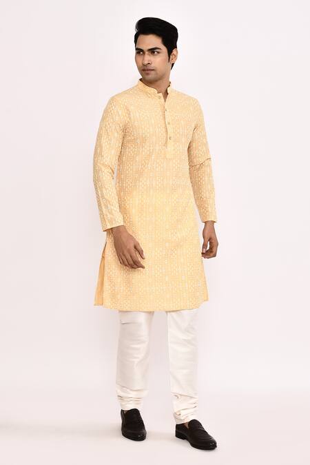 Buy_Arihant Rai Sinha_Yellow Silk Embroidery Kurta Set 