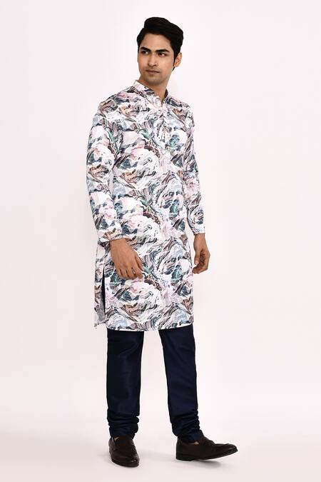 Arihant Rai Sinha_Multi Color Cotton, Silk Printed Kurta Set With Blue Bottom _at_Aza_Fashions