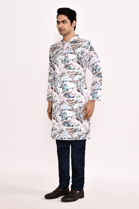 Buy Arihant Rai Sinha Multi Color Cotton, Silk Printed Kurta Set With Blue Bottom Buy_Arihant Rai Sinha_Multi Color Cotton, Silk Printed Kurta Set With Blue Bottom