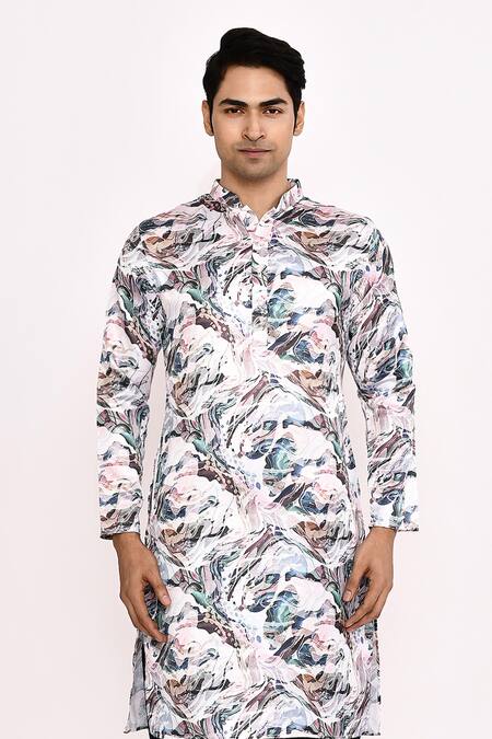 Shop Arihant Rai Sinha Multi Color Cotton, Silk Printed Kurta Set With Blue Bottom Shop_Arihant Rai Sinha_Multi Color Cotton, Silk Printed Kurta Set With Blue Bottom