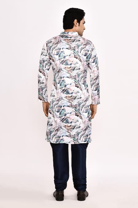 Shop Arihant Rai Sinha Multi Color Cotton, Silk Printed Kurta Set With Blue Bottom at Aza Fashions Shop_Arihant Rai Sinha_Multi Color Cotton, Silk Printed Kurta Set With Blue Bottom _at_Aza_Fashions