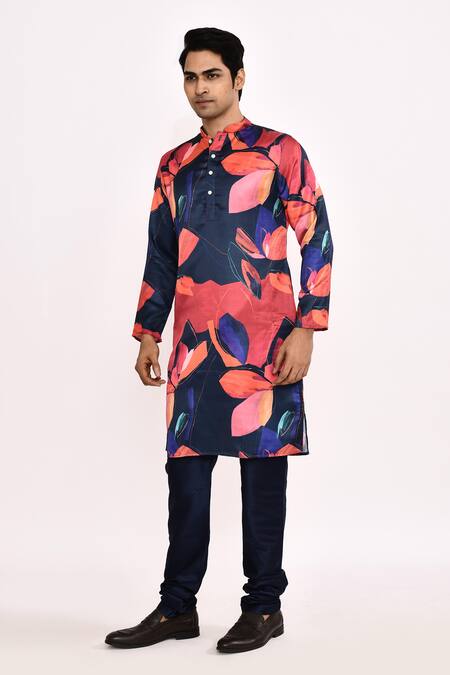 Buy_Arihant Rai Sinha_Multi Color Cotton, Silk Floral Printed Kurta Set _Online_at_Aza_Fashions