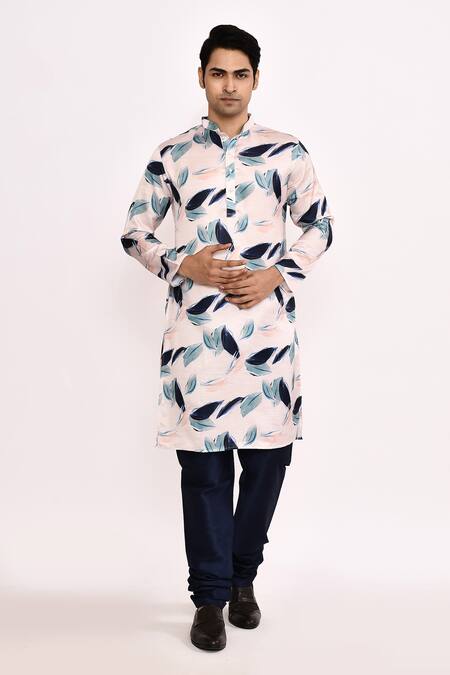 Buy_Arihant Rai Sinha_White Cotton, Silk Leaf Print Kurta Set 