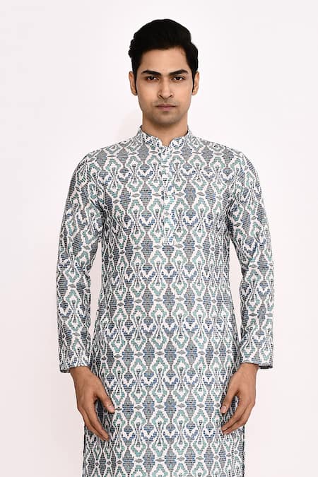 Buy Arihant Rai Sinha Gray Cotton, Silk Printed Grey Kurta With Blue Pants Online at Aza Fashions Buy_Arihant Rai Sinha_Gray Cotton, Silk Printed Grey Kurta With Blue Pants _Online_at_Aza_Fashions