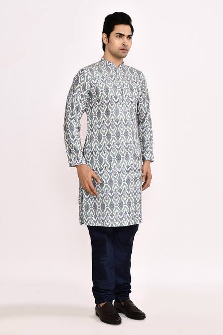 Arihant Rai Sinha Gray Cotton, Silk Printed Grey Kurta With Blue Pants at Aza Fashions Arihant Rai Sinha_Gray Cotton, Silk Printed Grey Kurta With Blue Pants _at_Aza_Fashions