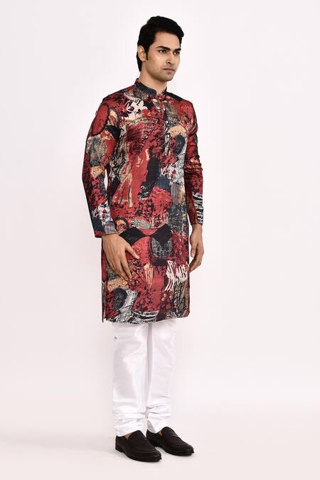 Shop_Arihant Rai Sinha_Multi Color Cotton, Silk Printed Kurta Set With White Churidar _Online_at_Aza_Fashions