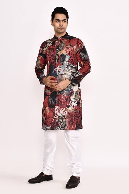 Arihant Rai Sinha_Multi Color Cotton, Silk Printed Kurta Set With White Churidar _at_Aza_Fashions