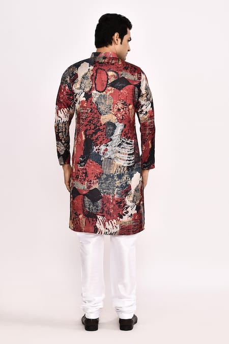 Shop_Arihant Rai Sinha_Multi Color Cotton, Silk Printed Kurta Set With White Churidar _at_Aza_Fashions