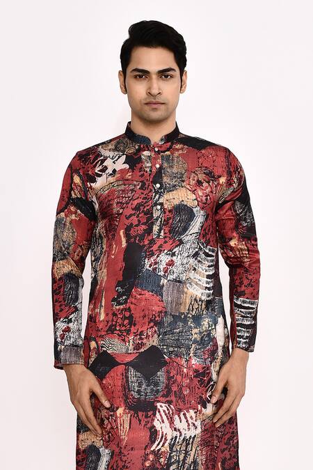 Shop Arihant Rai Sinha Multi Color Cotton, Silk Printed Kurta Set With White Churidar Shop_Arihant Rai Sinha_Multi Color Cotton, Silk Printed Kurta Set With White Churidar
