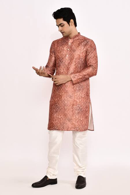 Buy_Arihant Rai Sinha_Rust Cotton, Silk Printed Kurta Set With Churidar 
