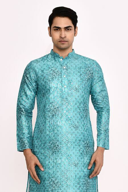 Buy Arihant Rai Sinha Blue Cotton, Silk Printed Kurta Set Online at Aza Fashions Buy_Arihant Rai Sinha_Blue Cotton, Silk Printed Kurta Set _Online_at_Aza_Fashions